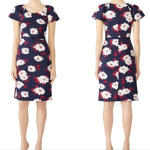 Draper James Navy floral puff sleeve dress. Size 4 - Picture 1 of 10
